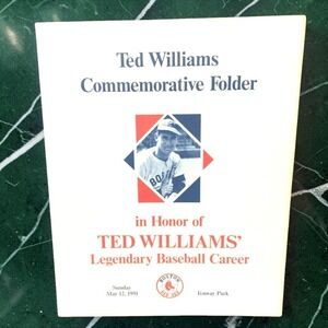 VTG 90's MLB Boston Red Sox Ted Williams Commemorative Folder Fenway Park 1991